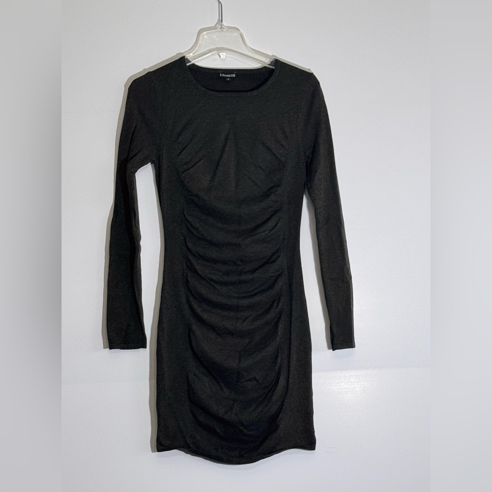 Express Dark Green Long-Sleeve Ruched Bodycon Dress size medium
